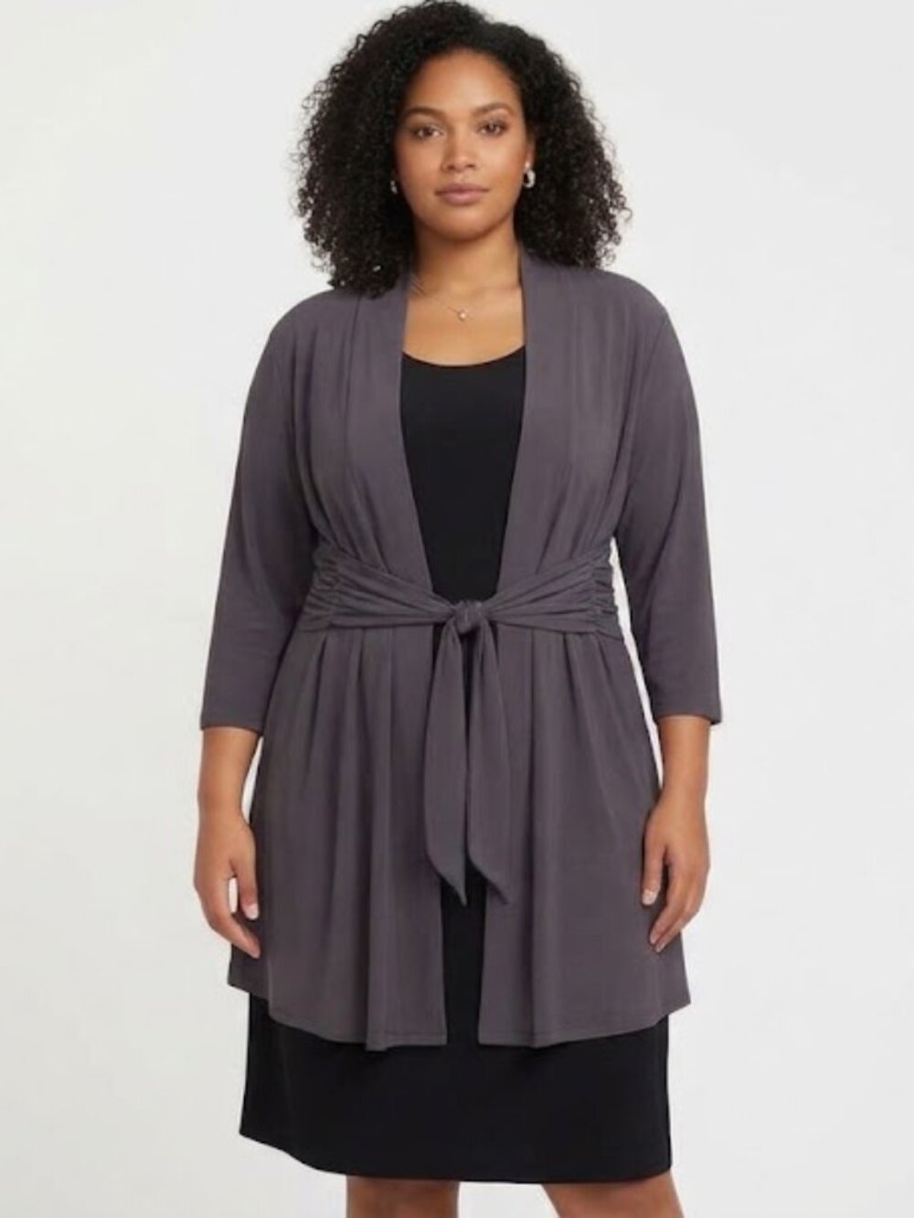 Jones NY Studio Sheath Dress with Attached Tie Duster Grayish Brown + Black 16W